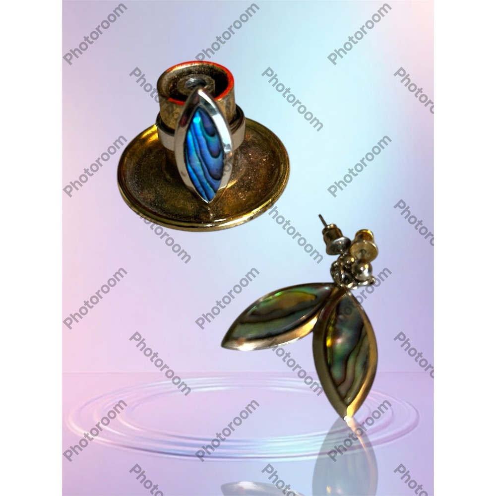 Avon Abalone Shell Bracelet, Ring & Pierced Earri… - image 5